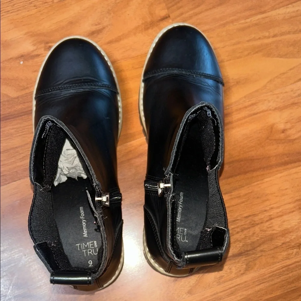 Time and Tru Black Ankle Booties with Tan Sole